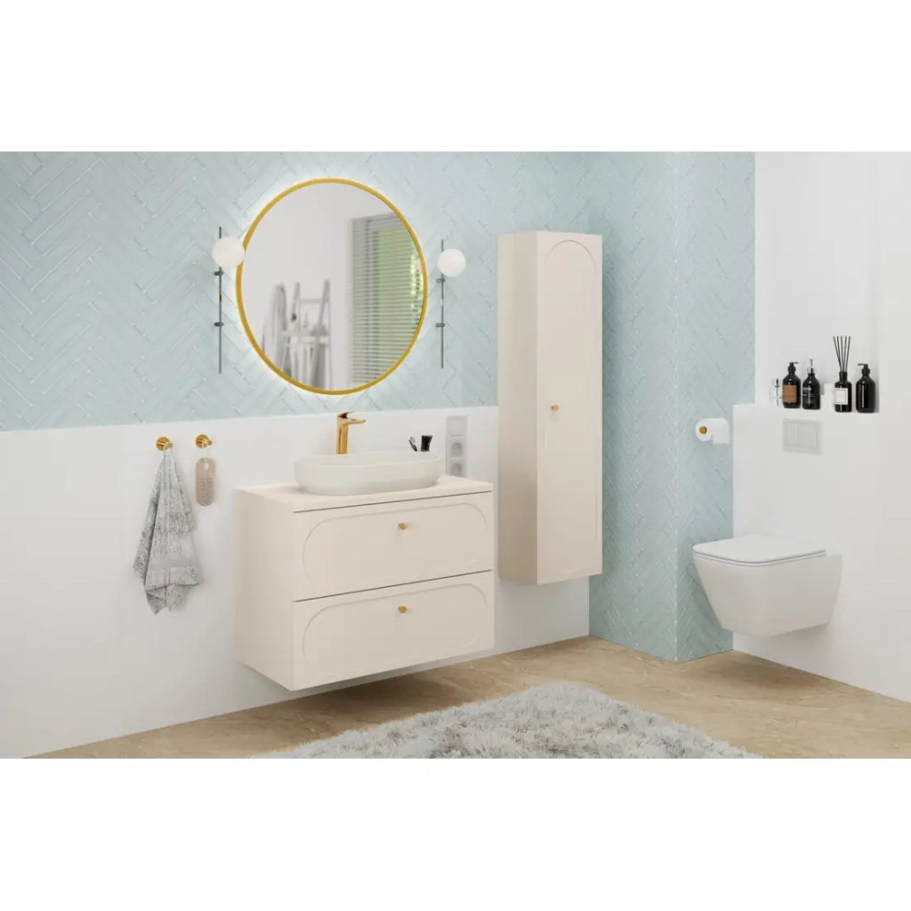 Set TORNADO beige: mobile sotto lavabo 80cm + piano per lavabo + colonna di stoccaggio