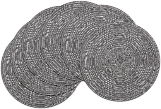 Set di 6 piatti rotondi lavabili e resistenti al calore - Antiscivolo, Intrecciato, Grigio, 38 cm per Natale e Feste
