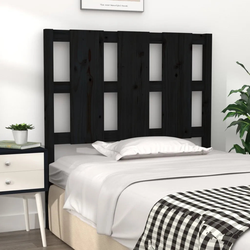 Testiera | Testata per Letto Nera 95,5x4x100 cm in Legno Massello di Pino