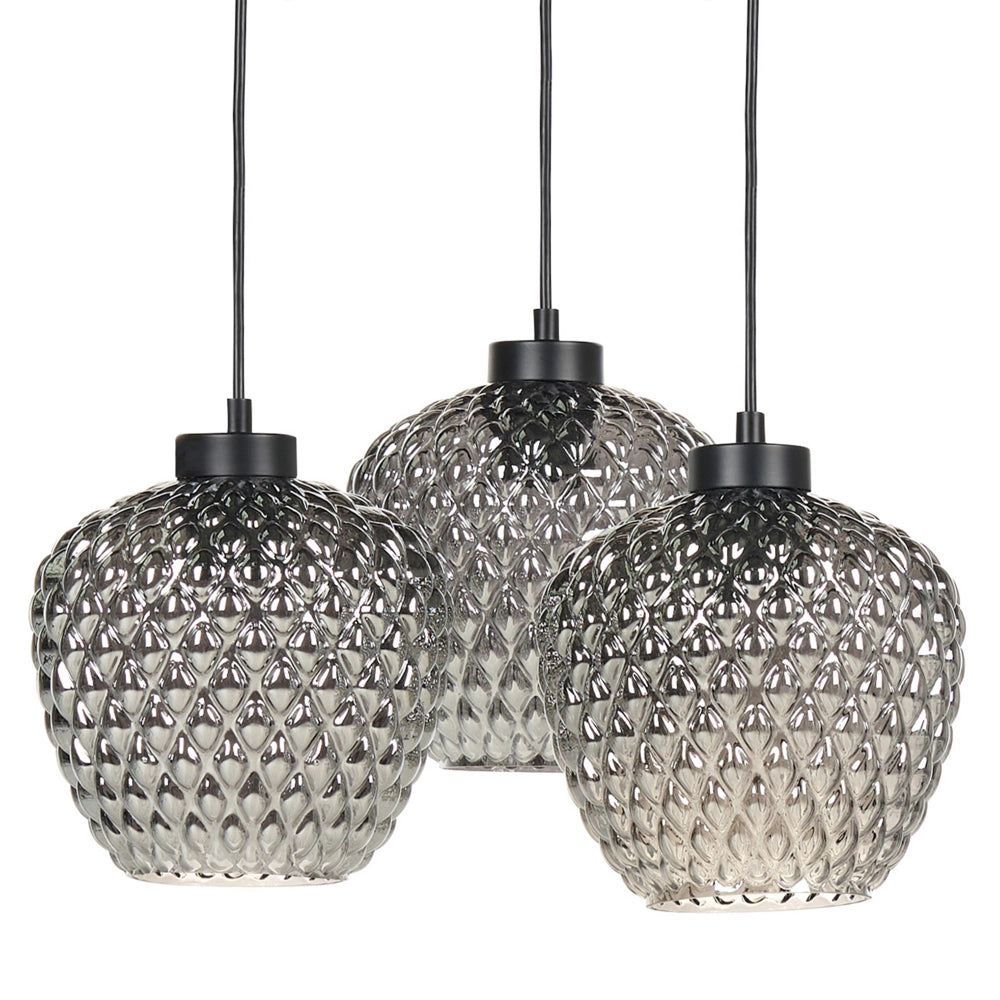 Lampada a sospensione in vetro grigio con paralumi in ferro fumè a 3 luci Design moderno Accessori per la casa Soggiorno