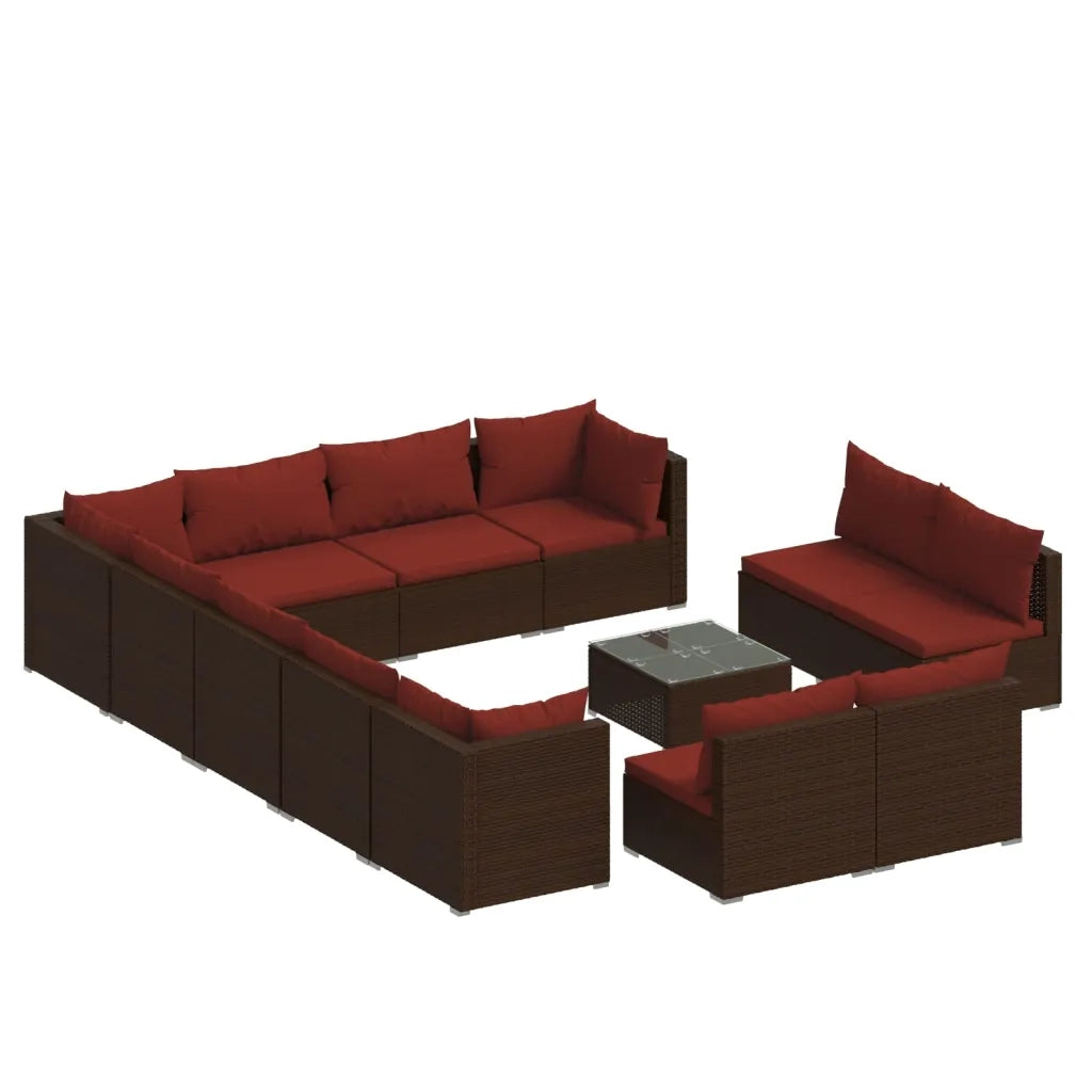 Set Divani da Giardino 13 pz con Cuscini in Polyrattan Marrone cod mxl 37894