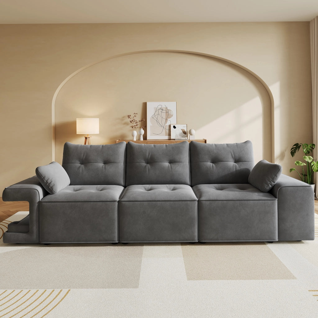Divano Modulare 3 Posti con Vano Portaoggetti, Nido per Animali, 2 Cuscini in Velluto Grigio
