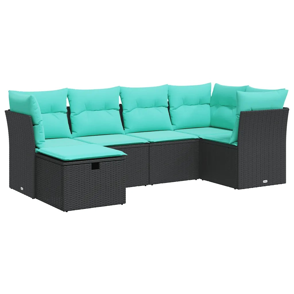 Set Divano da Giardino 6 pz con Cuscini Nero in Polyrattan