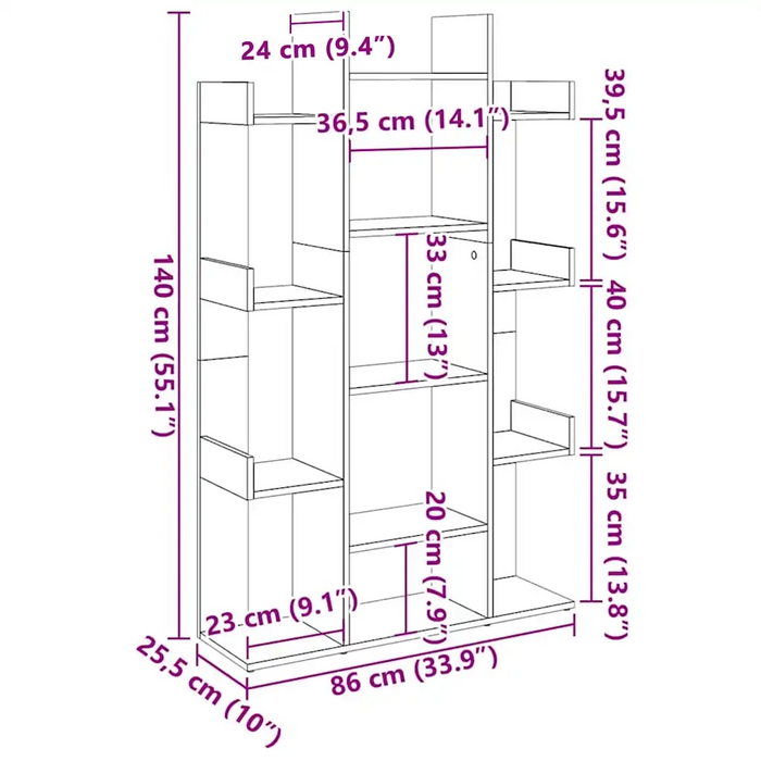 Libreria Grigio Sonoma 86x25,5x140 cm in Legno Multistrato cod mxl 10007
