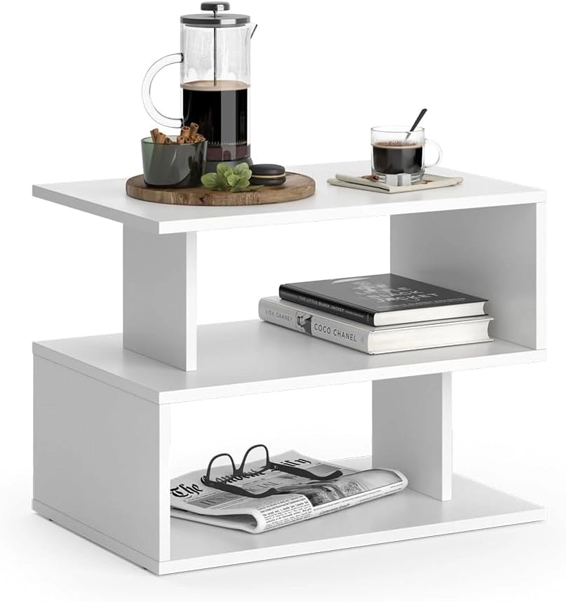 Tavolino da salotto Shelby, Bianco, 59 x 39 cm, per la conservazione di riviste e telecomandi