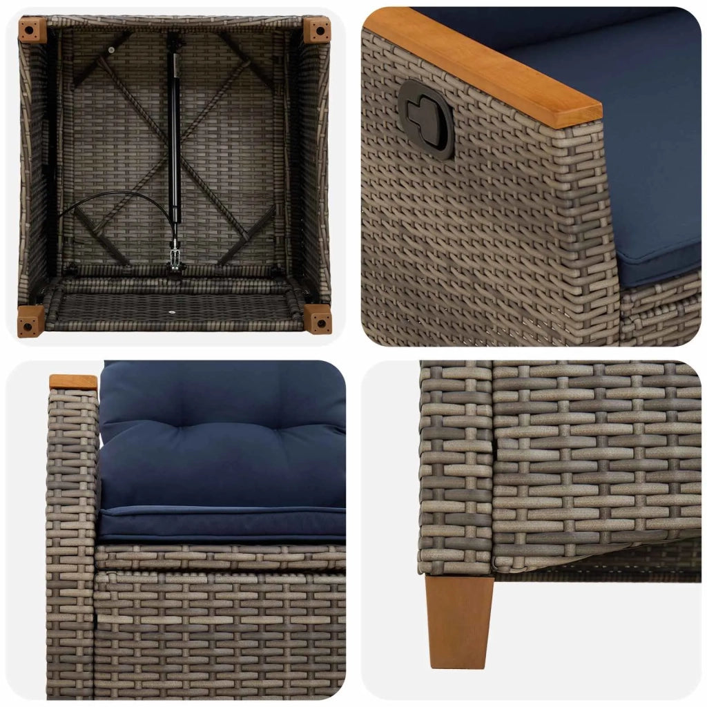 Sedia da giardino reclinabile 2 pcs Grigio e Blu Navy