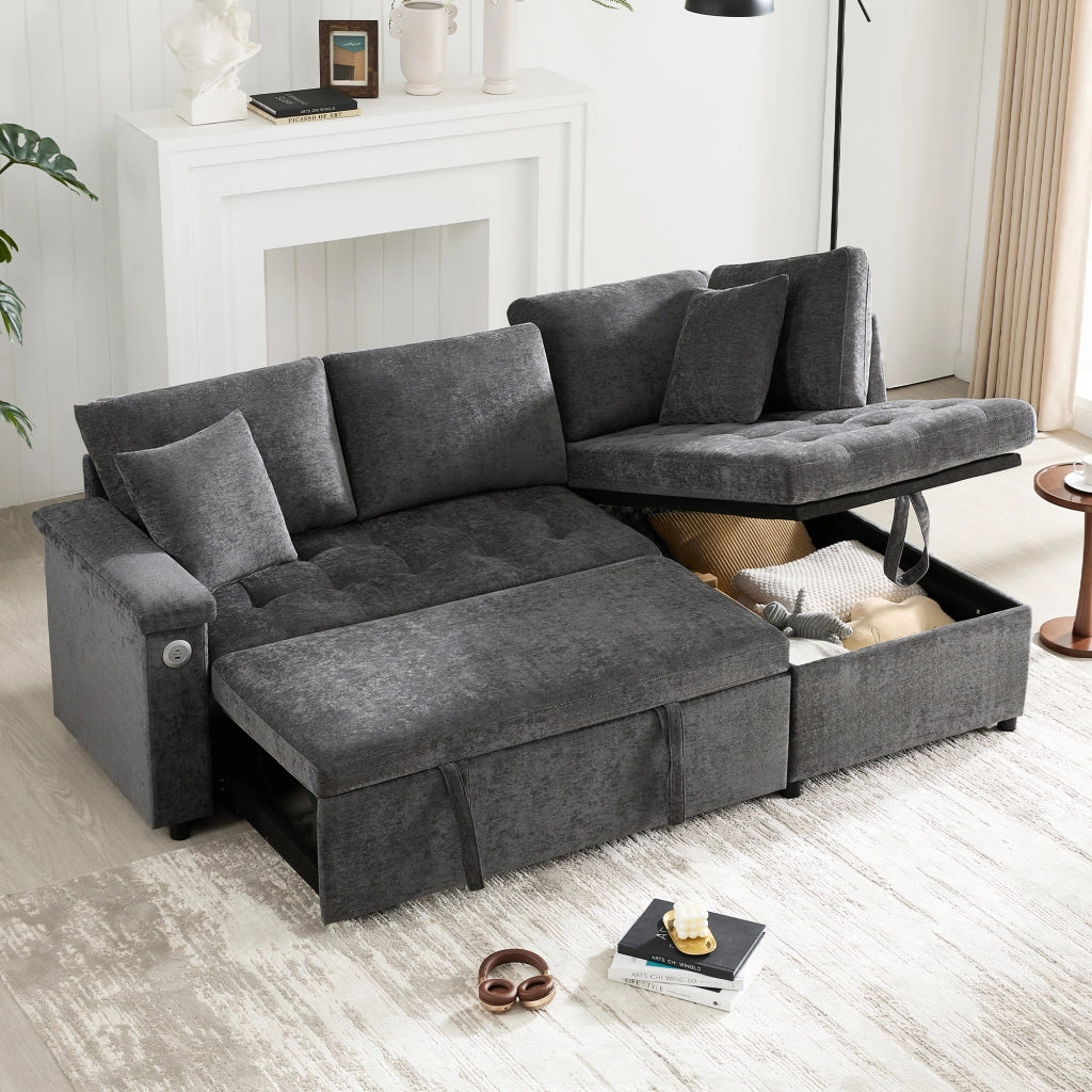 DIVANO ANGOLARE DESTRA 209x130x84 cm Grigio Scuro in Chenille
