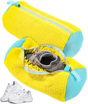 Sacco per scarpe lavatrice, 2-pack multi sacco per scarpe con 360° piumino di pulizia, sacco per scarpe lavatrice e asciugatrice autosanitizzante (giallo)