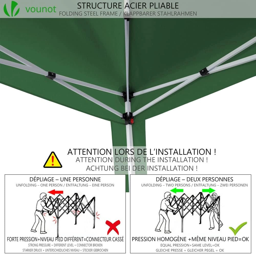 Gazebo Pieghevole da Giardino 3x3 M, Mercato Tenda Pop up con 4 Sacchi di Sabbia di Peso e Sacca di Trasporto, Verde