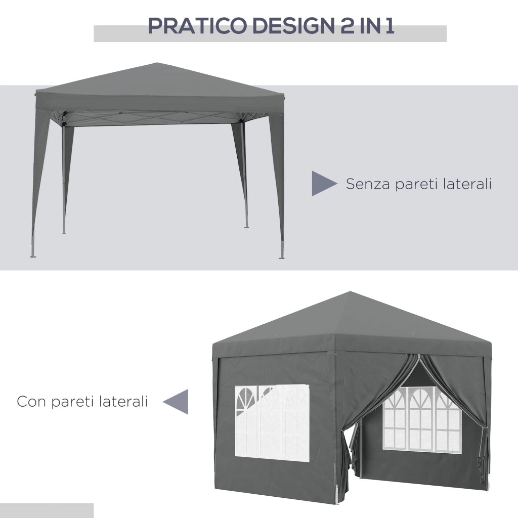 Gazebo da Giardino 3x3 m Pieghevole con 4 Pannelli Laterali in Acciaio e Tessuto Oxford Grigio