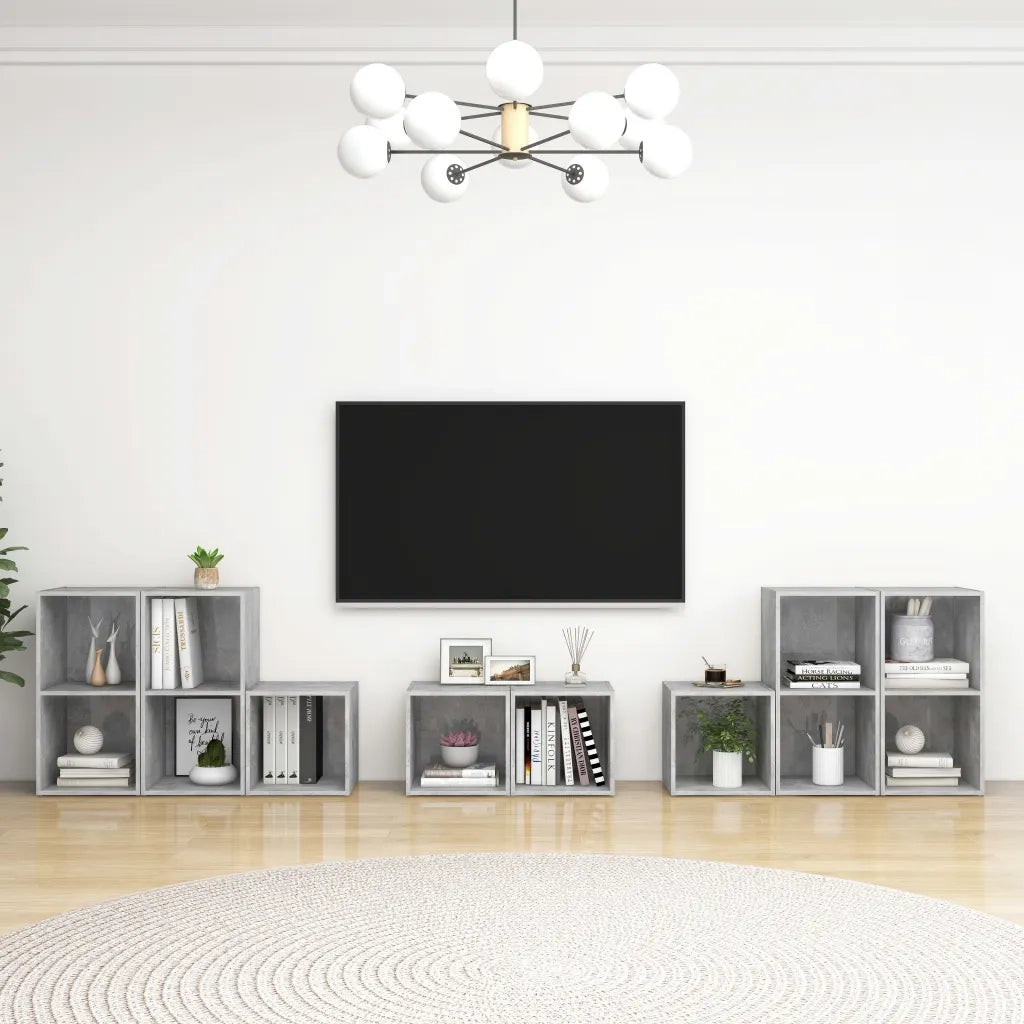 Set Mobile TV 8 pz Grigio Cemento in Legno Multistrato 3080064