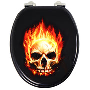Sedile wc copri vater universale frizionato fantasia in mdf chiusura rallentata *** fantasia fire skull, confezione 1