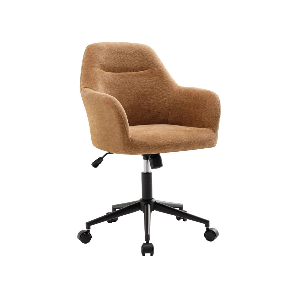 Sedia da ufficio con ruote regolabile in metallo e tessuto, camel