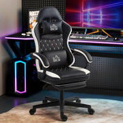 Sedia gaming reclinabile con poggiapiedi, cuscino lombare e poggiatesta girevole regolabile in altezza in poliestere nero