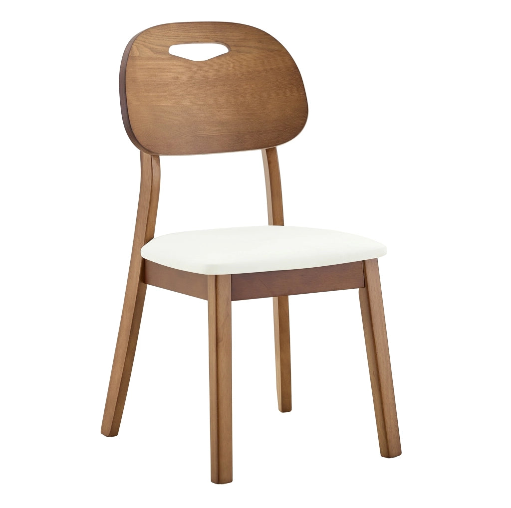 Set di 2 sedie da pranzo 95.5x35.5x54 cm con schienale ovale; seduta imbottita in legno e PU bianco
