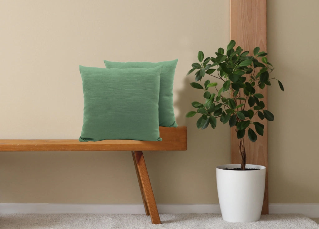 Coppia Cuscini Arredo Imbottiti Tessuto Ottoman In Tinta Unita Colore Verde 07 - 60x60 - Verde 07
