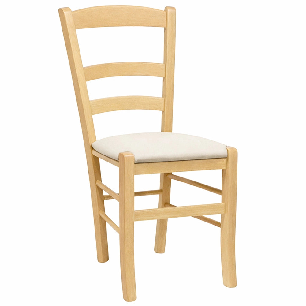 Sedie da sala da pranzo Paesana in legno naturale con seduta imbottita beige
