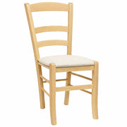 Sedie da sala da pranzo Paesana in legno naturale con seduta imbottita beige