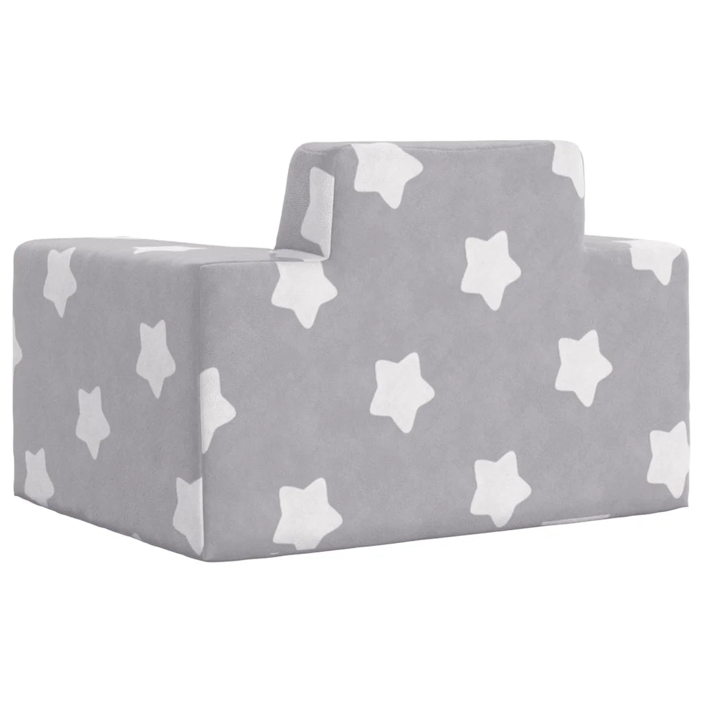 Divano per Bambini Grigio Chiaro con Stelle in Morbido Peluche