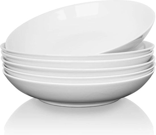 Set di Pentole in Ceramica Profonde a 6 Pezzi - Bianco - Microonde e Lavastoviglie Resistenti - 28oz/08L