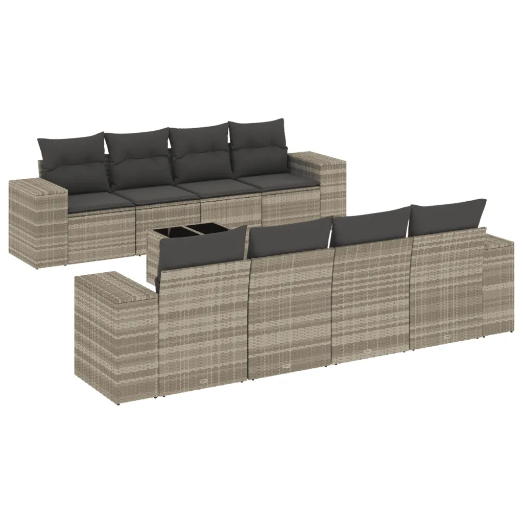 Set Divano da Giardino 9pz con Cuscini Grigio Chiaro Polyrattan