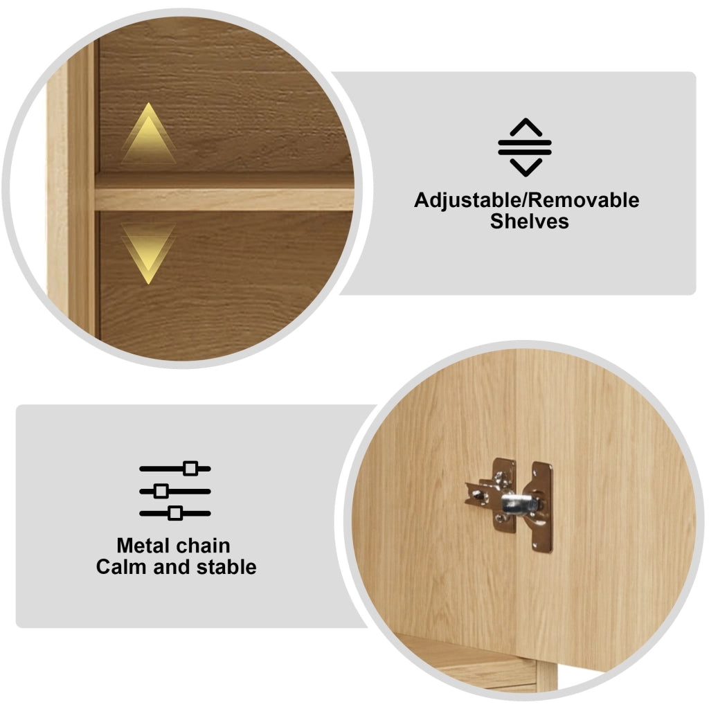 Mobili per l'ingresso, scarpiera in vimini, mobile contenitore, con cassetti, ripiani regolabili, color legno naturale