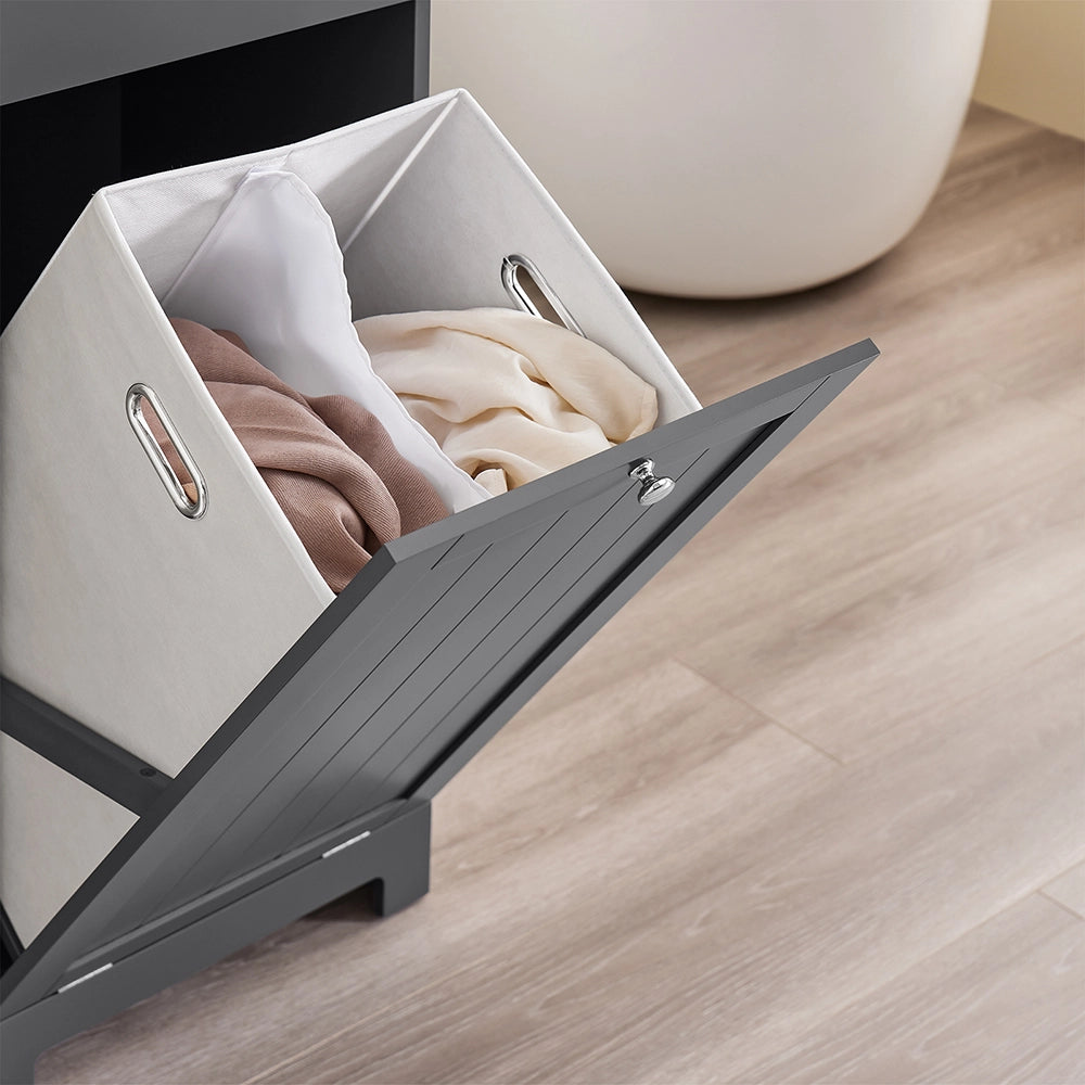 SoBuy | Lavatrice mobile grigio scuro con cestello | Mobile bagno con portabiancheria e 1 porta | Mobili bagno con cassetto | 40.0x38.0x90.0 cm | Capacità di carico 20 kg | BZR21-II-DG