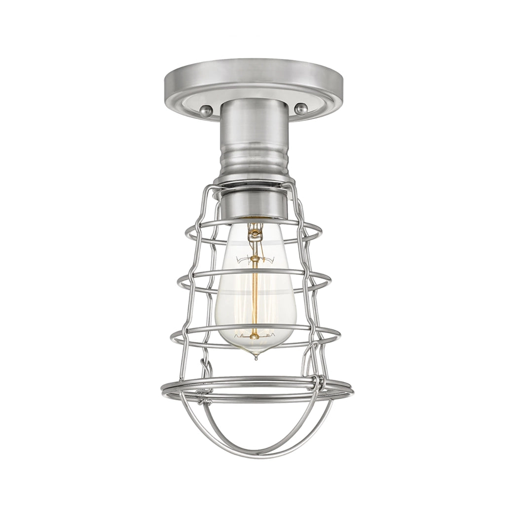 Plafoniera Industrial Nordica Mixon Acciaio Nichel Spazzolato 1 Luce E27