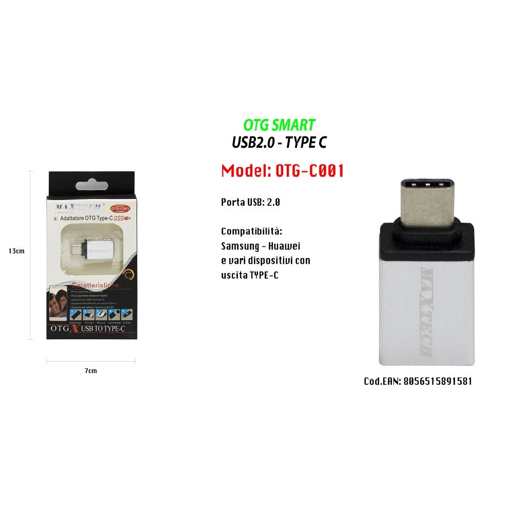 Trade Shop - Adattatore Otg Usb 2.0 Per Smartphone Dispositivi Uscita Type-c Maxtech Otg-c001 -