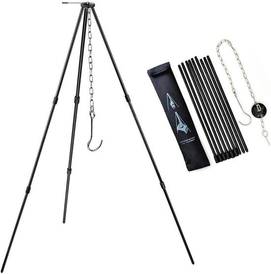 Camping Kookstativo Portatile per Cucina, Asciugatura Abbigliamento, Stufato e Grilling - Carrello da BBQ con Tasca di Riposo.