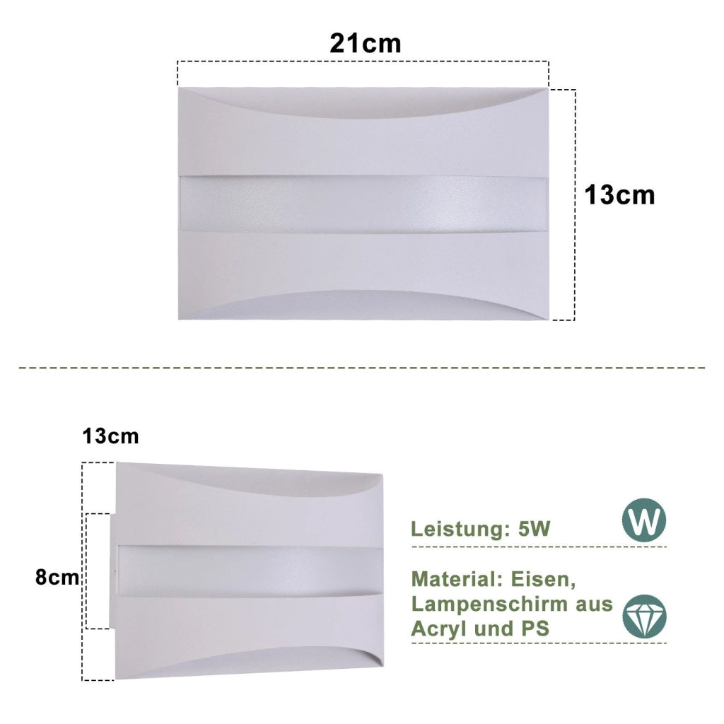 ZMH Lampada da Parete LED Bianco Design Moderno 3000K 5W Illuminazione Verso l'Alto e Verso il Basso Applique