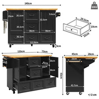 Isola cucina 5 cassetti - Xylo - 120x73x93cm bianco/nero ruote