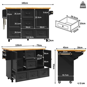 Isola cucina 5 cassetti - Xylo - 120x73x93cm bianco/nero ruote