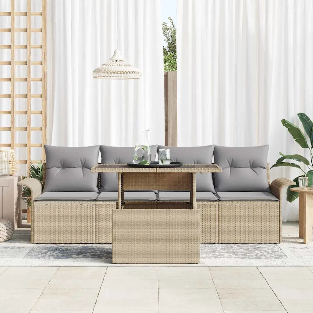 Set Divano da Giardino 5 pcs Beige Rattan in Polipropilene
