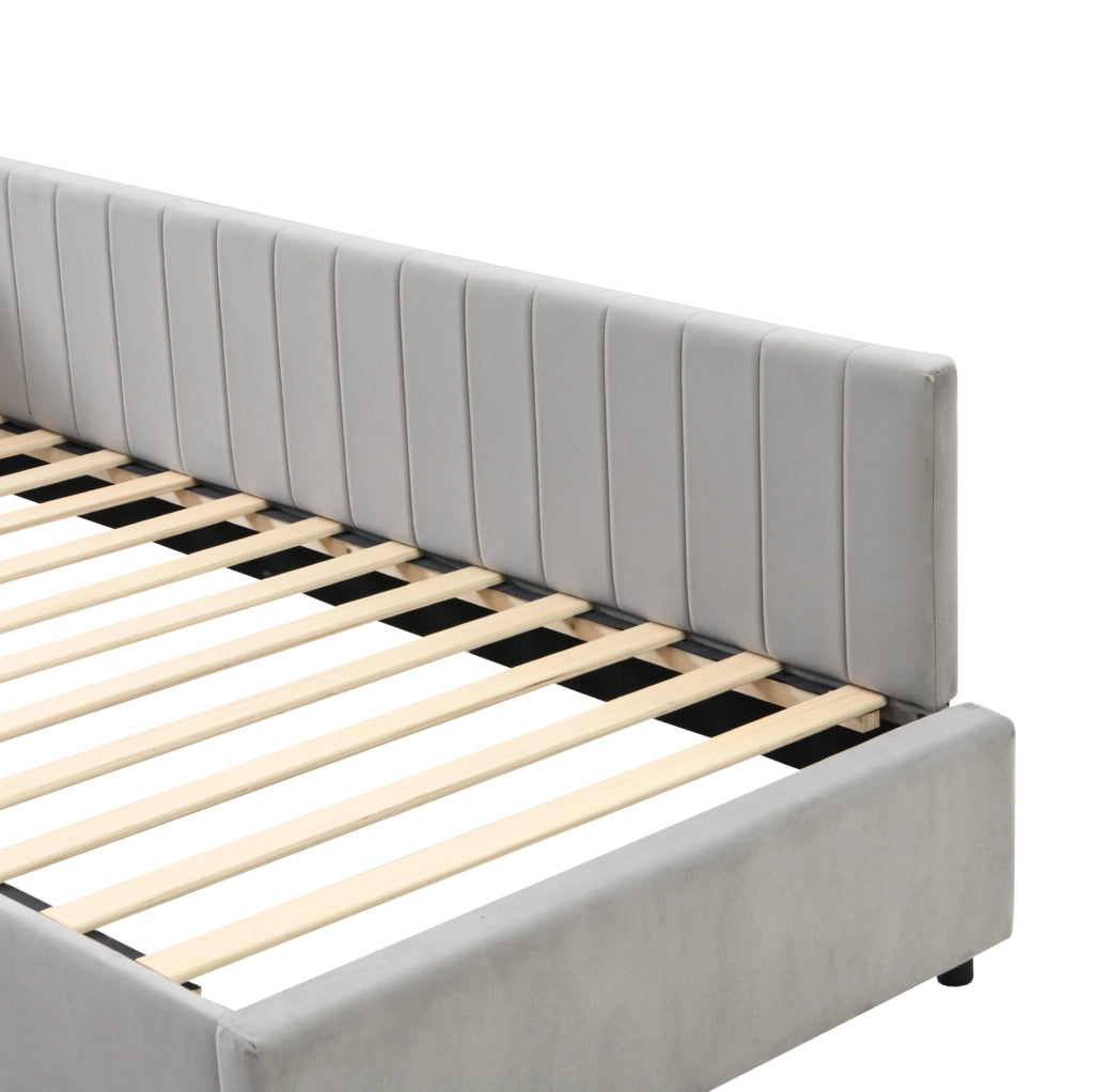 Letto imbottito multifunzionale 90x200 cm con rete a doghe, grigio