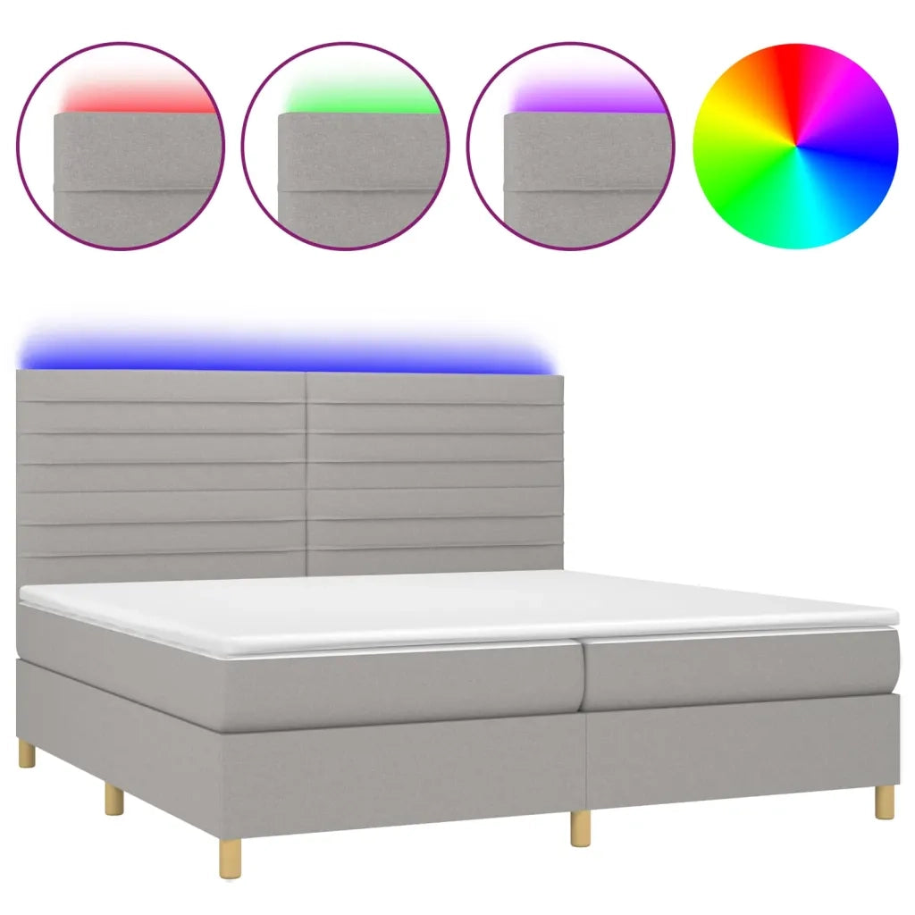 Letto a Molle Materasso e LED Grigio Chiaro 200x200 cm Tessuto 3135541