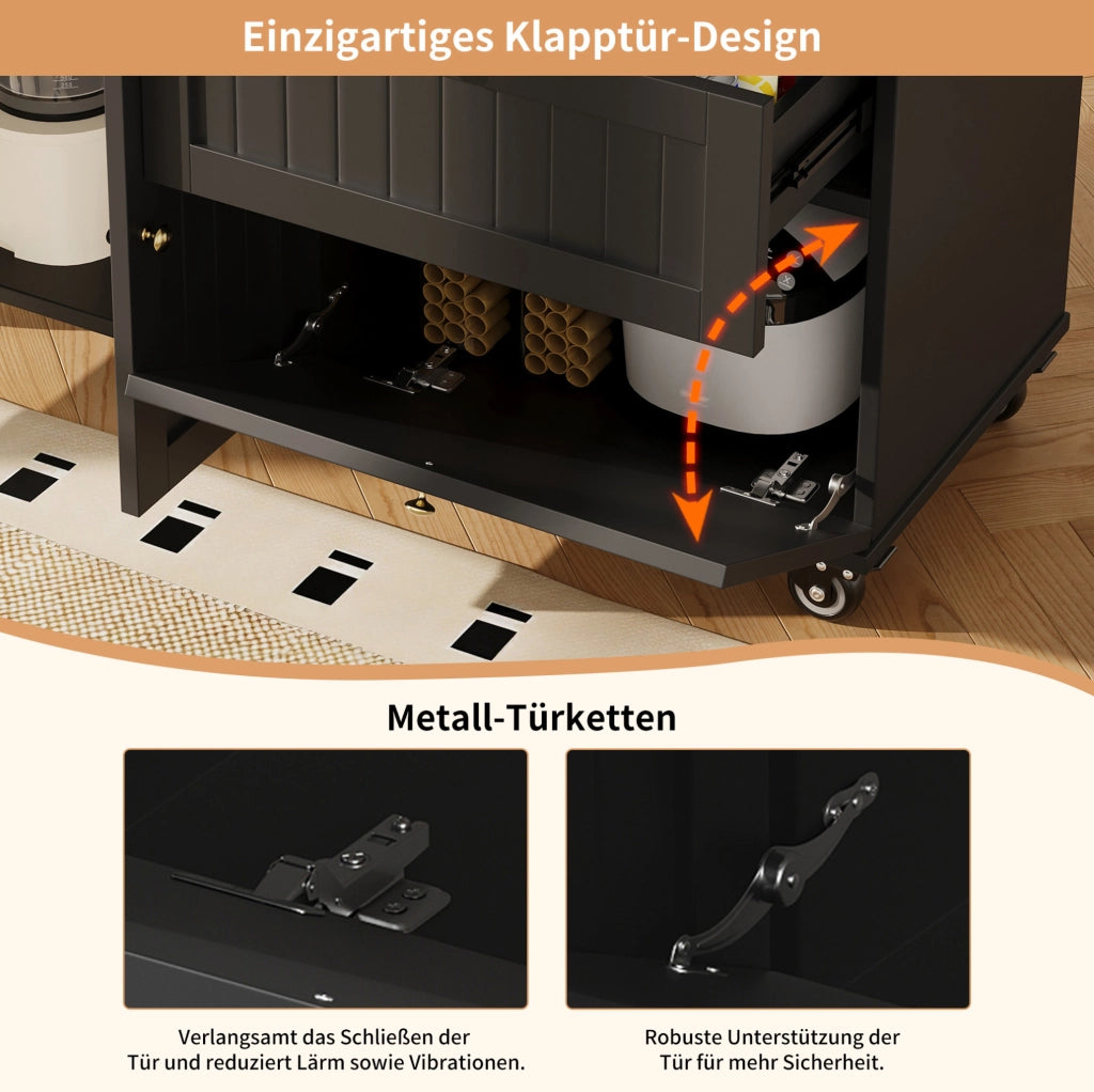 Isola da cucina mobile pieghevole in MDF nero con ruote