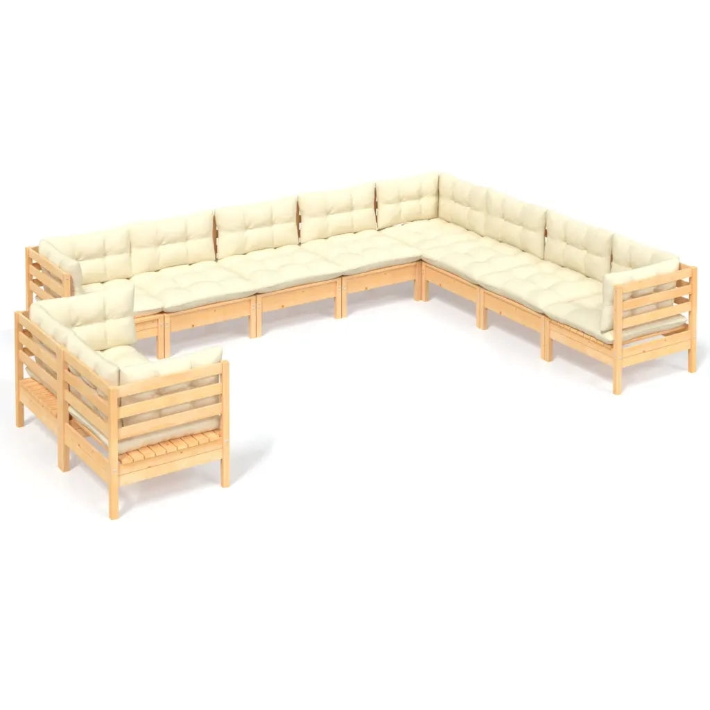 Set Divani da Giardino 10 pz con Cuscini Crema in Massello di Pino 3096911