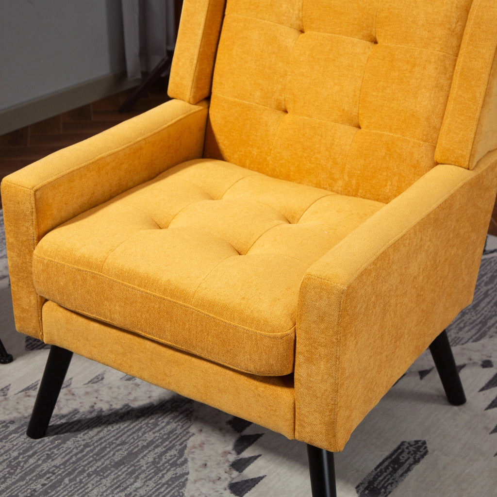 Fauteuil set da 2 con cuscini ad alta densità e tufting, gambe in legno massello giallo per soggiorno e home office