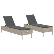 Lettino Prendisole | Sdraio da giardino | Lettino da sole 2 pz con Cuscini Grigio Chiaro in Polyrattan