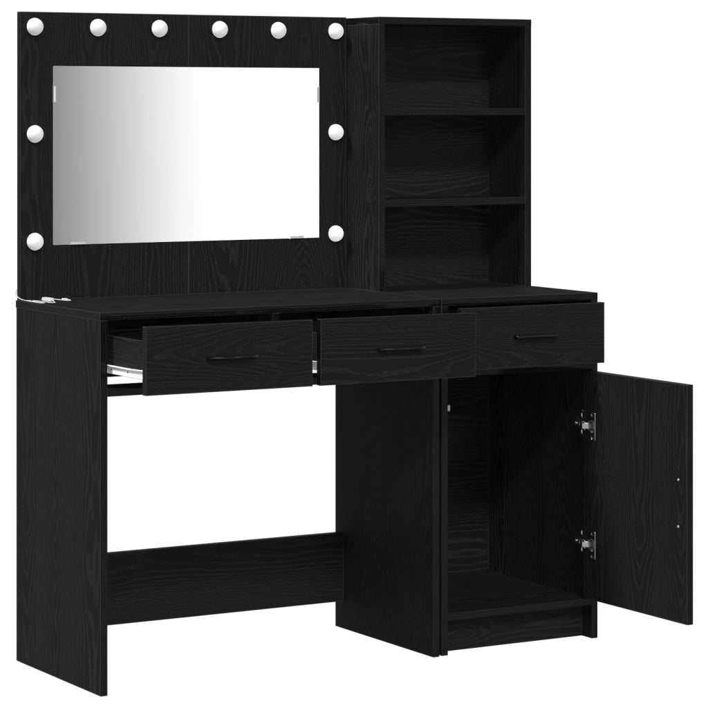 Set di 2 Pezzi per Toeletta con LED in Legno Ingegnerizzato Nero