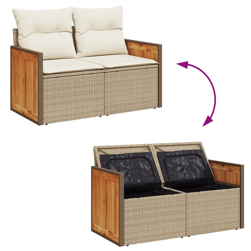 Set Divani da Giardino 7 pz con Cuscini Beige Polyrattan Acacia 3327733