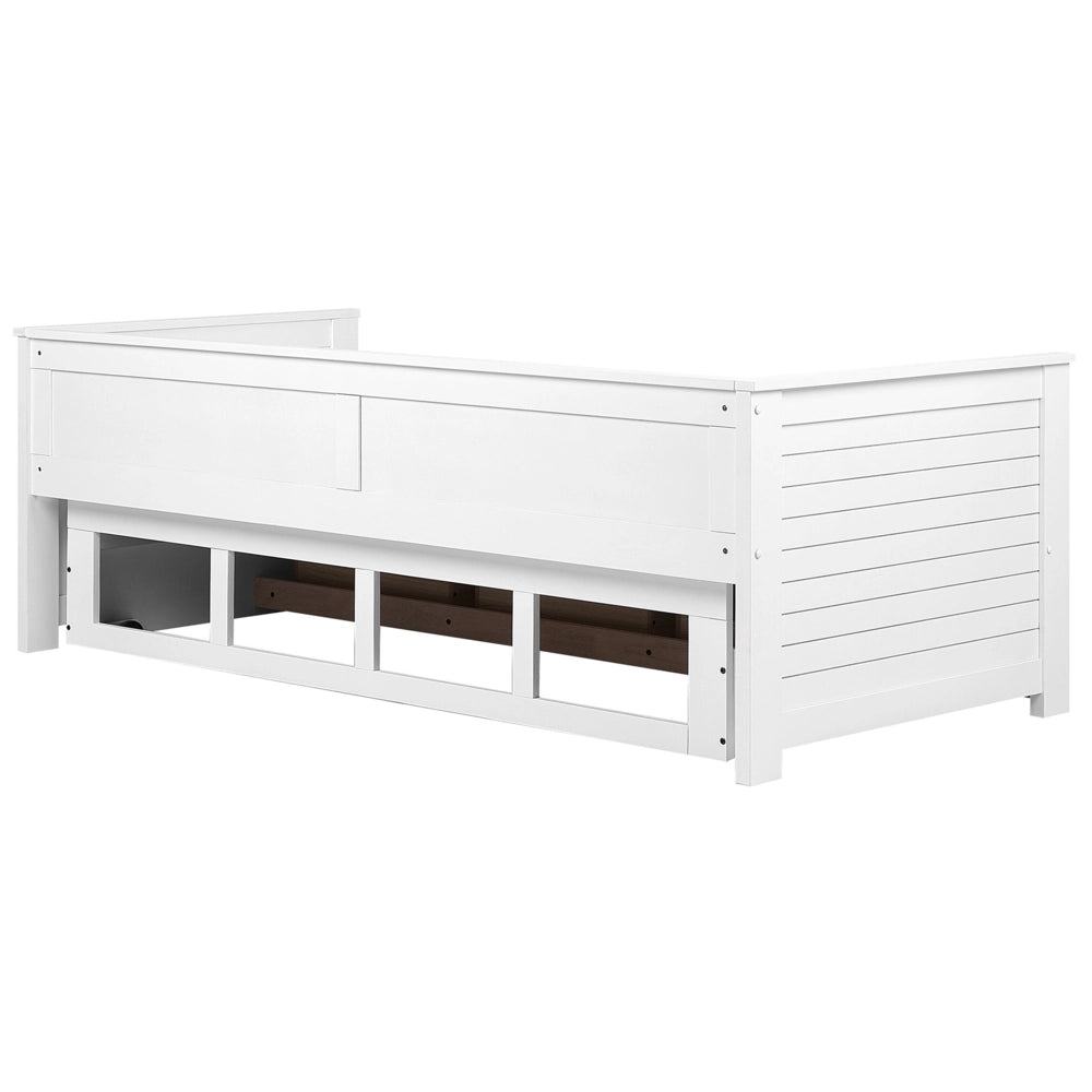 Letto Allungabile Legno MDF Bianco 3 Cassetti a Doghe 90/180 x 200 cm