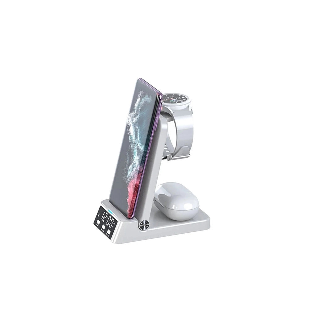 Trade Shop - Stazione Di Ricarica Magnetica Wireless 25w Pieghevole 4 In 1 Con Sveglia Orologio A60 -