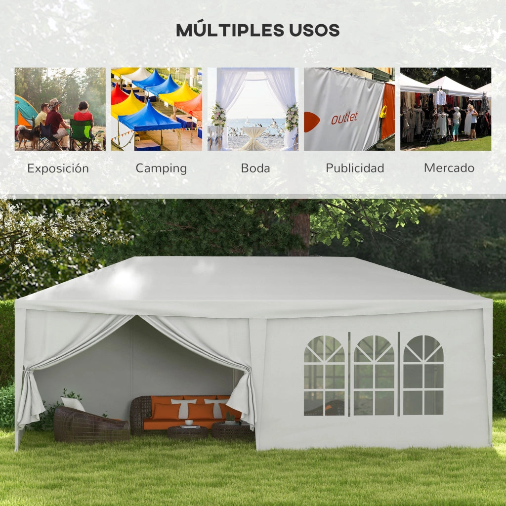 Gazebo da Giardino ¨C zephmum ¨C 6x3 m Bianco Impermeabile 4 Finestre 2 Porte