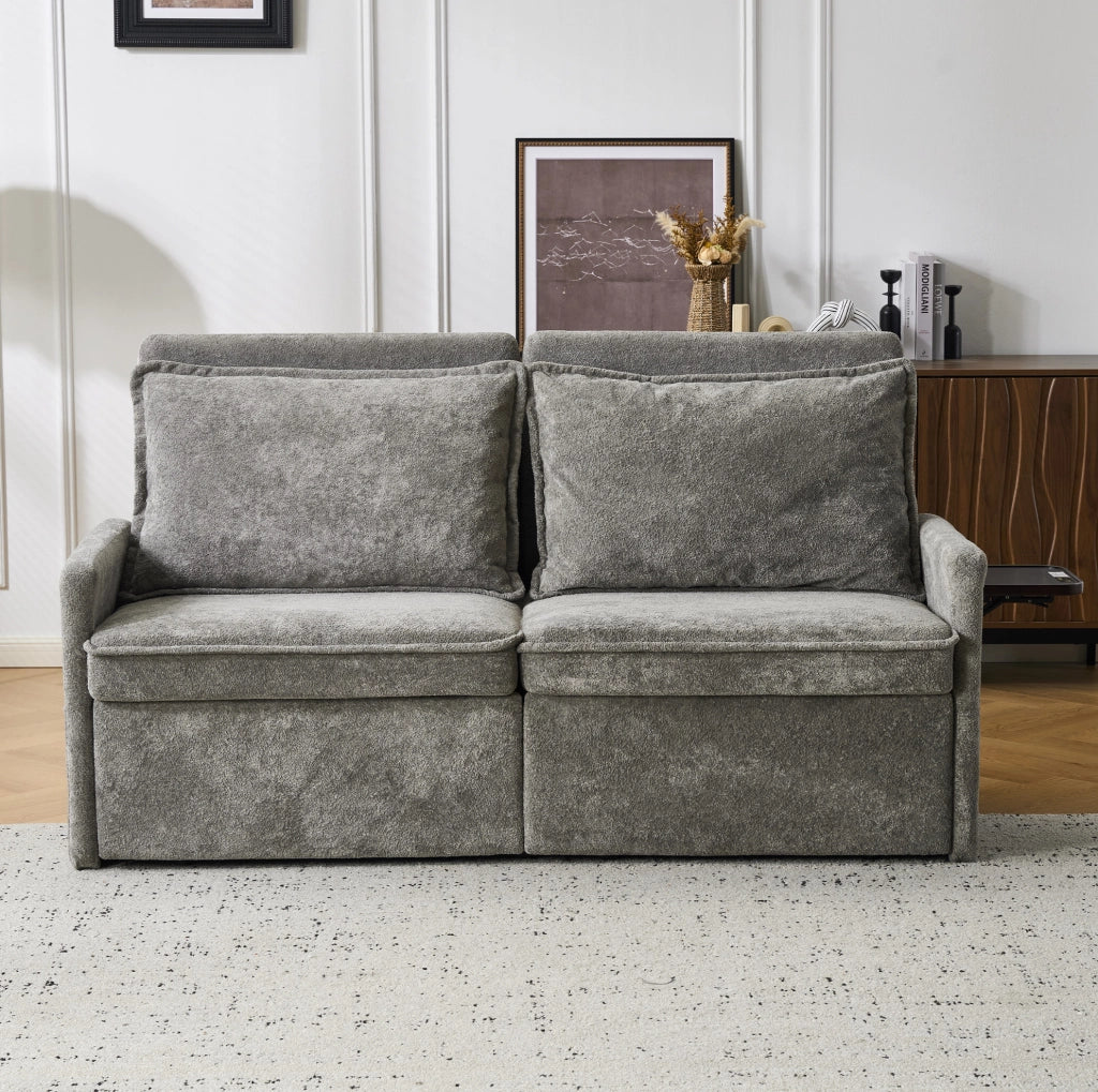 Divano letto 172，5x71x95 cm in ciniglia grigia con USB e contenitore