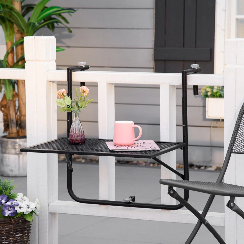 Tavolino da balcone pieghevole in metallo ¨C zephmum ¨C nero 60x60x57-72 cm