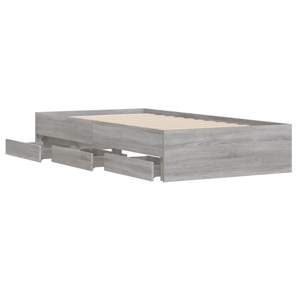 Letto singolo | Letto per adulti | Giroletto Cassetti Grigio Sonoma 90x200 cm Legno Multistrato