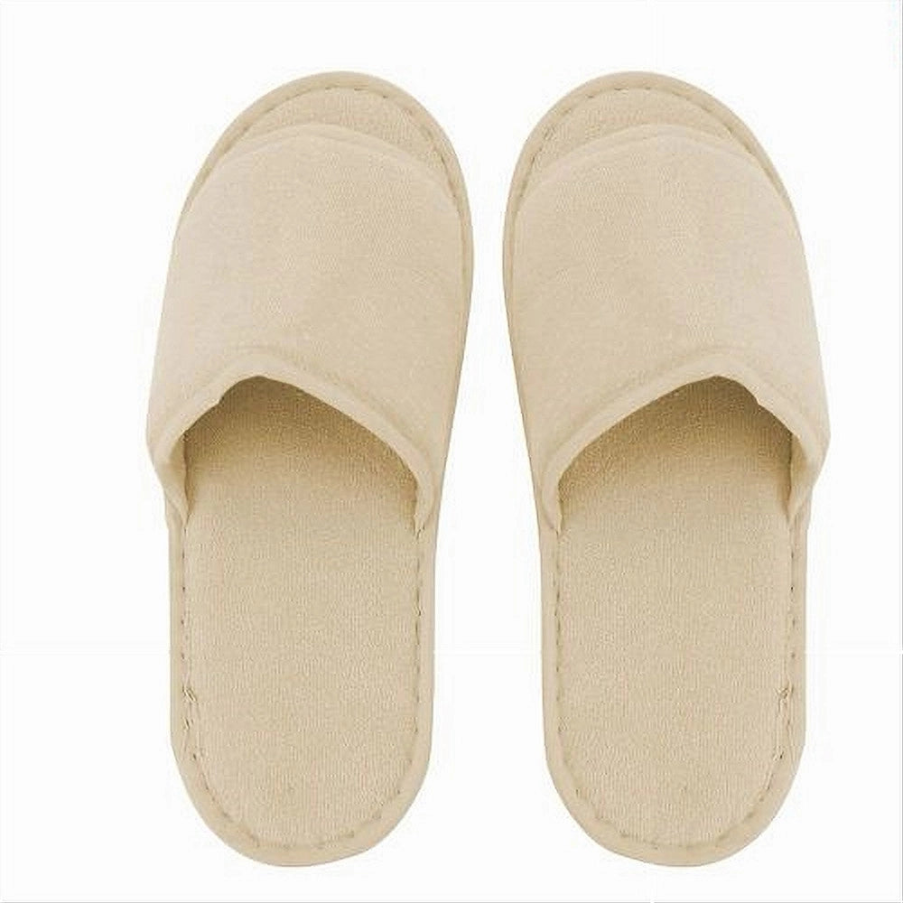 Trade Shop - Coppia Pantofole Ciabatte Bagno In Tessuto Beige Taglia 39-45 Stanza Hotel 79681 -