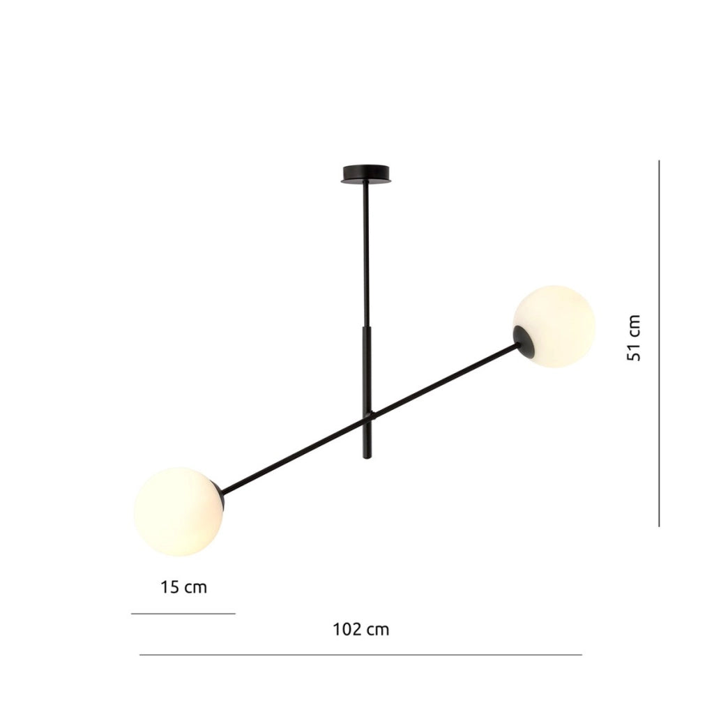 Lampada a sospensione LINEAR con struttura in acciaio nero e sfere in vetro